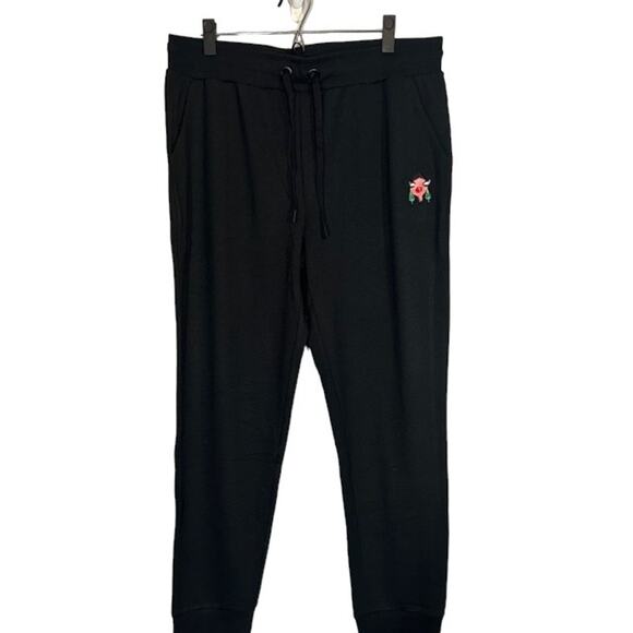 Badgley Mischka Pants - Badgley Mischka Black Original Artwork French Terry Face Logo Joggers Women Sz L